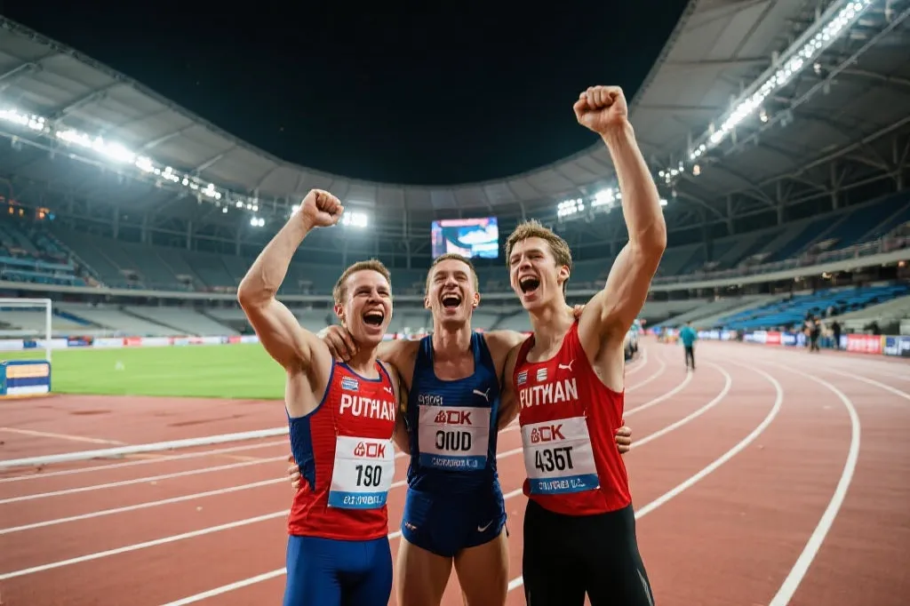 运动员在现代体育场庆祝胜利